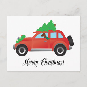 Cartão Postal De Festividades Cão de Vizsla que conduz um carro do Natal