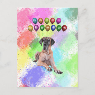Cartão Postal De Festividades Cão Dogue Alemão Desejando Feliz Ano Novo