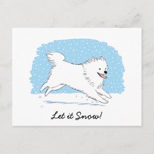 Cartão Postal De Festividades Cão Esquimó Americano Deixe Nevar Férias Eskie