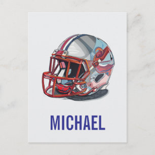 Cartão Postal De Festividades Capacete de Futebol Pop Art Nome Motivacional
