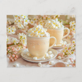Cartão Postal De Festividades Cappuccino com marshmallows e galhos