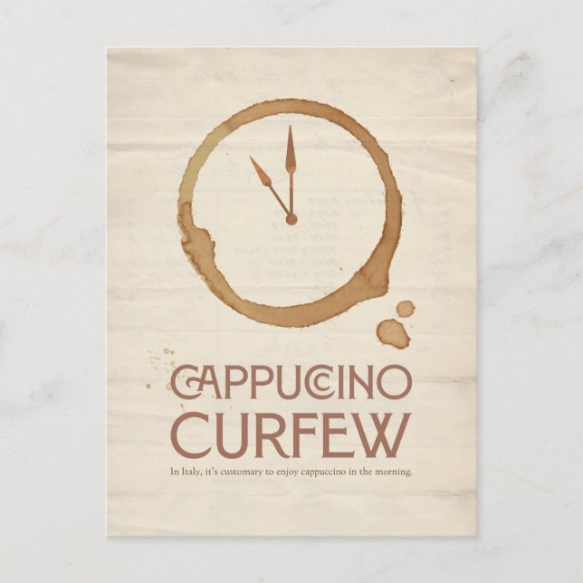Cartão Postal De Festividades Cappuccino Curfew – 11AM Coffee Postcard (Frente)
