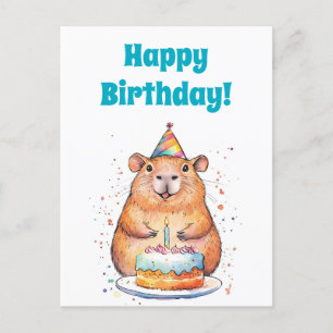 Cartão Postal De Festividades Capybara Birthday,Cartão de Férias Plana Feliz de 
