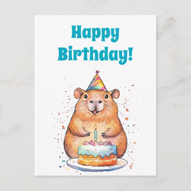 Cartão Postal De Festividades Capybara Birthday,Cartão de Férias Plana Feliz de  (Frente)