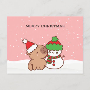 Cartão Postal De Festividades Capybara E Snowman Fora De Natal