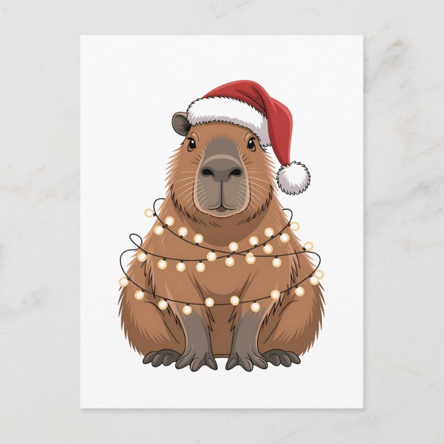 Cartão Postal De Festividades Capybara Xmas Correspondendo a Papais noeis Engraç (Frente)