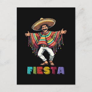 Cartão Postal De Festividades Cara Mexicana Em Poncho Dançando Fiesta Cinco De M