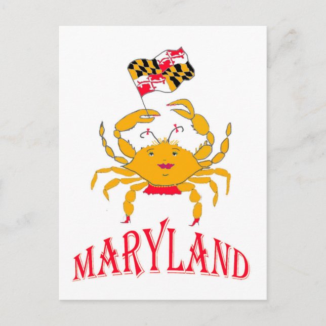 Cartão Postal De Festividades Caranguejo feliz em Maryland (Frente)