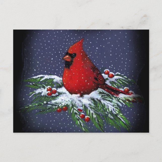 CARTÃO POSTAL DE FESTIVIDADES CARDEAL DO NATAL: PÁSSARO: ARTE: NEVE (Frente)