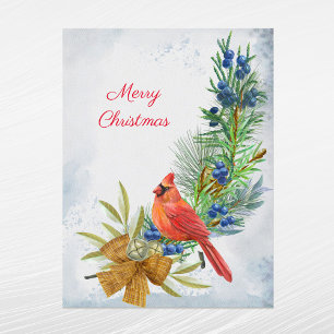 Cartão Postal De Festividades Cardeal Red Juniper Berries Natal