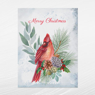 Cartão Postal De Festividades Cardeal Red Pine Greenery Natal