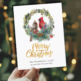 Cartão Postal De Festividades Cardeal Wreath Feliz Natal