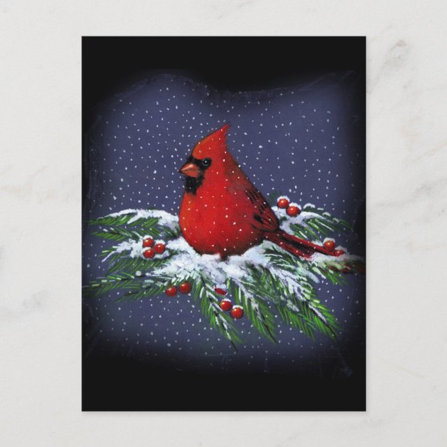 CARTÃO POSTAL DE FESTIVIDADES CARDINAL DE NATAL: AVE: ARTE: NEVE (Frente)