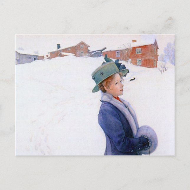 Cartão Postal De Festividades Carl Larsson Lisbeth's New Hat Holiday Winter (Frente)
