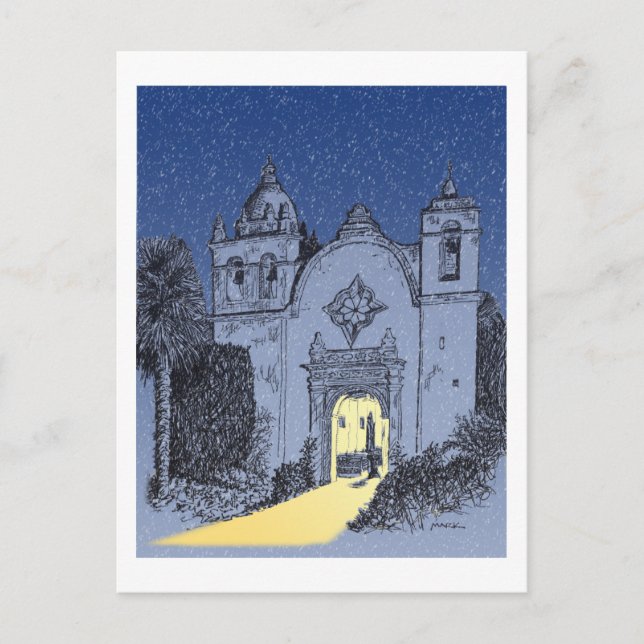Cartão Postal De Festividades Carmel Mission at Christmas (Frente)