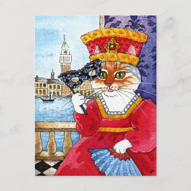 Cartão Postal De Festividades Carnaval de Veneza ou Namorados de gato bonito (Frente)