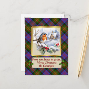Cartão Postal De Festividades Carnegie Tartan w/Robin Personalizado