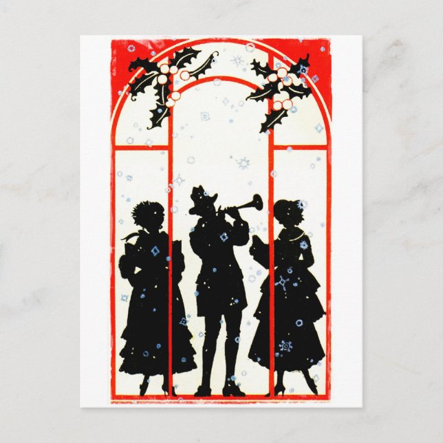 Cartão Postal De Festividades Carolers de Natal Silhouette 1920 (Frente)