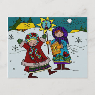 Cartão Postal De Festividades Carolers de Natal Ucranianos Arte Folclórica Ucran