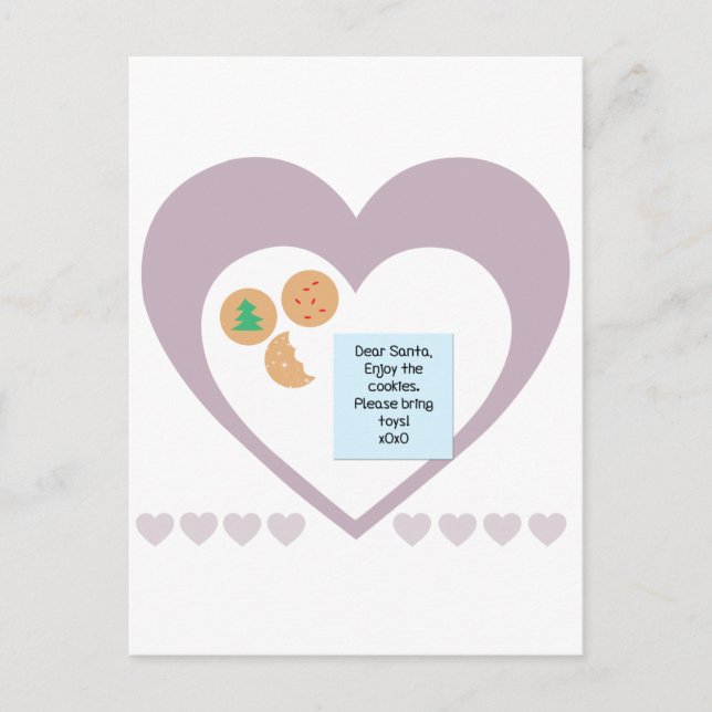 Cartão Postal De Festividades Caros Papais noeis Cookies Trazem Brinquedos Coraç (Frente)