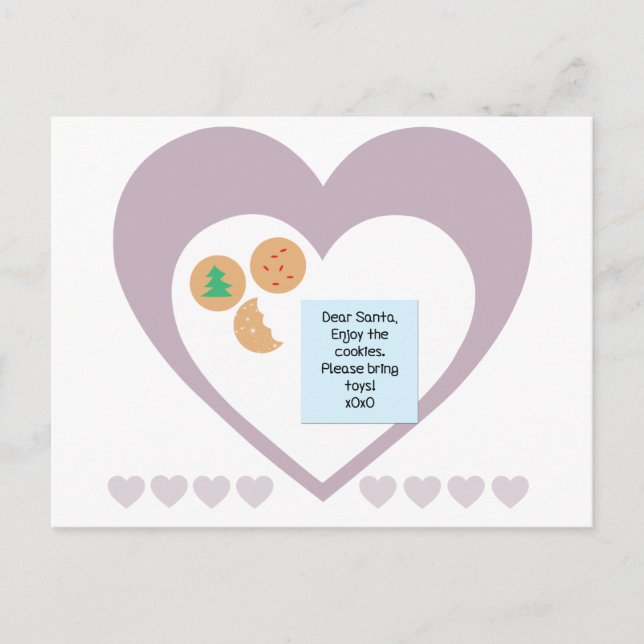 Cartão Postal De Festividades Caros Papais noeis Cookies Trazem Brinquedos Coraç (Frente)