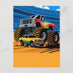 Cartão Postal De Festividades Carro de Caminhão Monstro para Menino de Aniversár