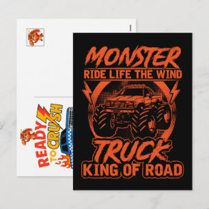 Cartão Postal De Festividades Carro de Caminhão Monstro para Menino de Aniversár