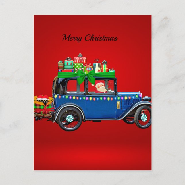 Cartão Postal De Festividades Carro de Natal (Frente)