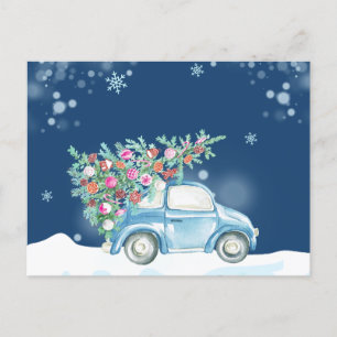 Cartão Postal De Festividades Carro de Natal para neve de inverno