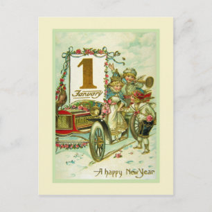 Cartão Postal De Festividades Carruagem de Vintage para Ano Novo