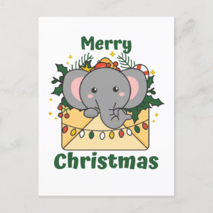 Cartão Postal De Festividades Carta de Natal de Elefante Animais de Inverno Elef