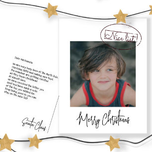 Cartão Postal De Festividades Carta de Papai Noel Lista Boa Foto Natal