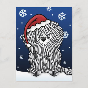 Cartão Postal De Festividades Cartão branco do Natal de Kawaii Puli