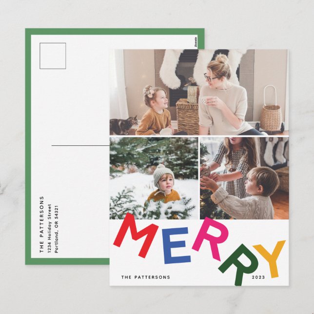 Cartão Postal De Festividades Cartão com fotos de Feriado Joyful Lettering (Frente/Verso)