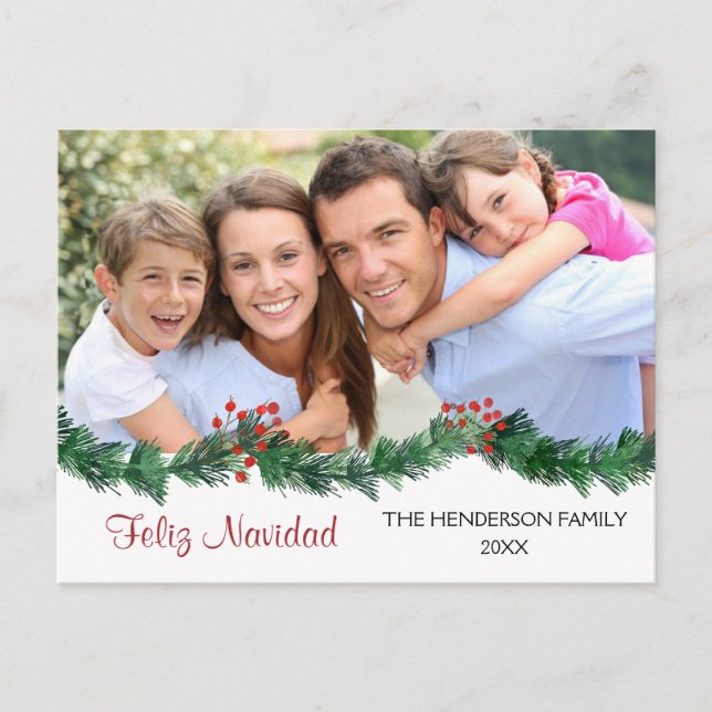 Cartão Postal De Festividades Cartão com fotos de Script Feliz Navidad Espanhola (Frente)