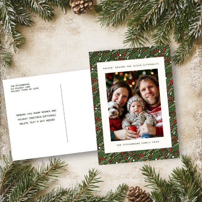 Cartão Postal De Festividades Cartão com fotos Festivo de Natal Holly Leaf Holid (Holly Leaf Christmas vertical photo post card)