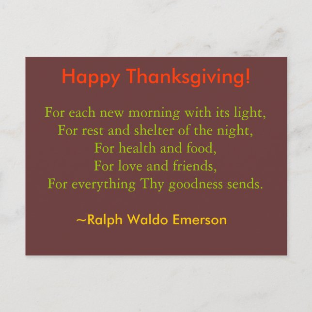 Cartão Postal De Festividades Cartão da acção de graças (Frente)