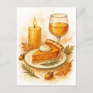Cartão Postal De Festividades Cartão de Ação de Graças de Torta de Abóbora e Cid