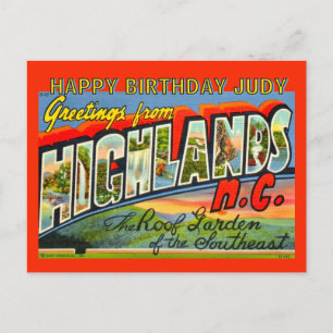 Cartão Postal De Festividades Cartão de Aniversário Vintage Highlands NC