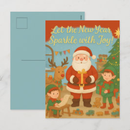 Cartão Postal De Festividades Cartão de Ano Novo do Papai Noel e Elfos Fofo