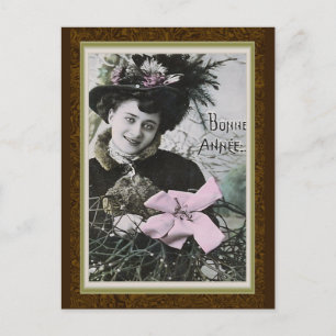 Cartão Postal De Festividades Cartão de Ano Novo francês "Bonne Annee" Vintage