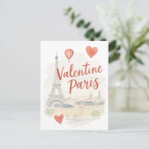 Cartão Postal De Festividades Cartão de Aquarela Paris Valentine - Torre Eiffel