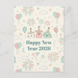 Cartão Postal De Festividades Cartão de Boas Festas de Ano Novo Alegre 2026 para