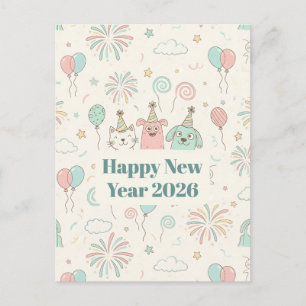 Cartão Postal De Festividades Cartão de Boas Festas de Ano Novo Alegre 2026 para