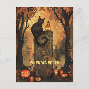 Cartão Postal De Festividades Cartão de Boas Festas de Samhain do Gato Preto do 