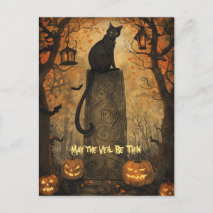 Cartão Postal De Festividades Cartão de Boas Festas de Samhain do Gato Preto do 