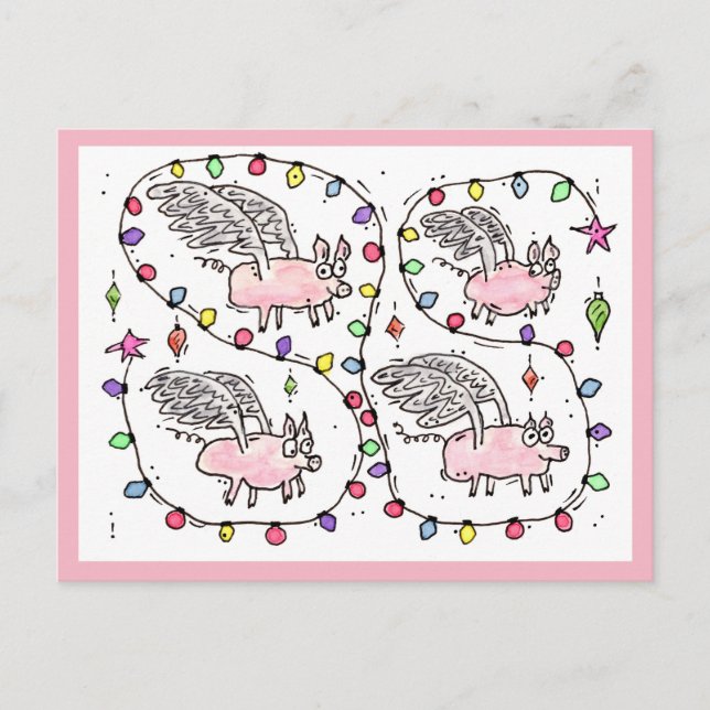 Cartão Postal De Festividades Cartão de Boas Festas "Flying Future Bacon" (Frente)