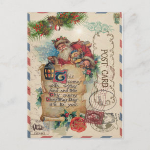 Cartão Postal De Festividades Cartão de Correio Aéreo para natais vintages Papai