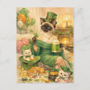 Cartão Postal De Festividades Cartão de Dia de São Patrício com Gato Glamouroso