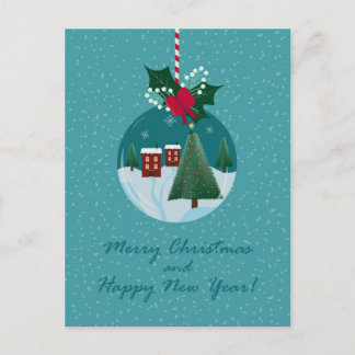Cartão Postal De Festividades Cartão de enfeite de vila de Natal alegre
